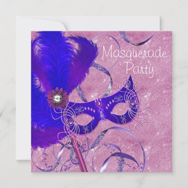 Royal Blue Lila Rosa MasqueraParty Inbjudningar (Framsida)