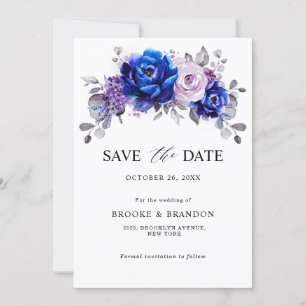 Royal Blue Lilac Lila Blommigt Spara datum Datumet