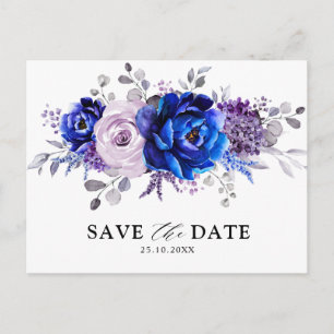 Royal Blue Lilac Lila Blommigt Spara datum Vykort