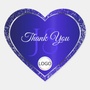 Royal Blue Logotyp Initialer Glitter Cute Tack Hjärtformat Klistermärke