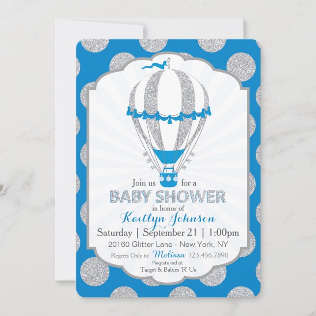 Royal Blue Luftballong Baby Shower Inbjudningar (Framsida)