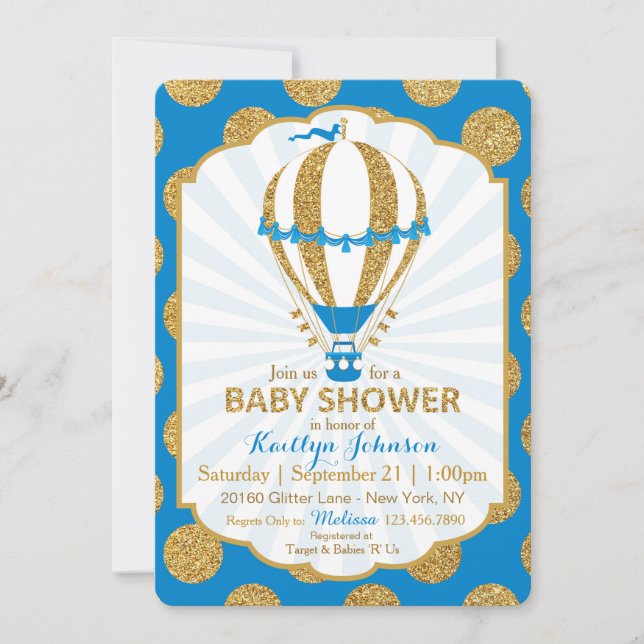 Royal Blue Luftballong Baby Shower Inbjudningar (Framsida)