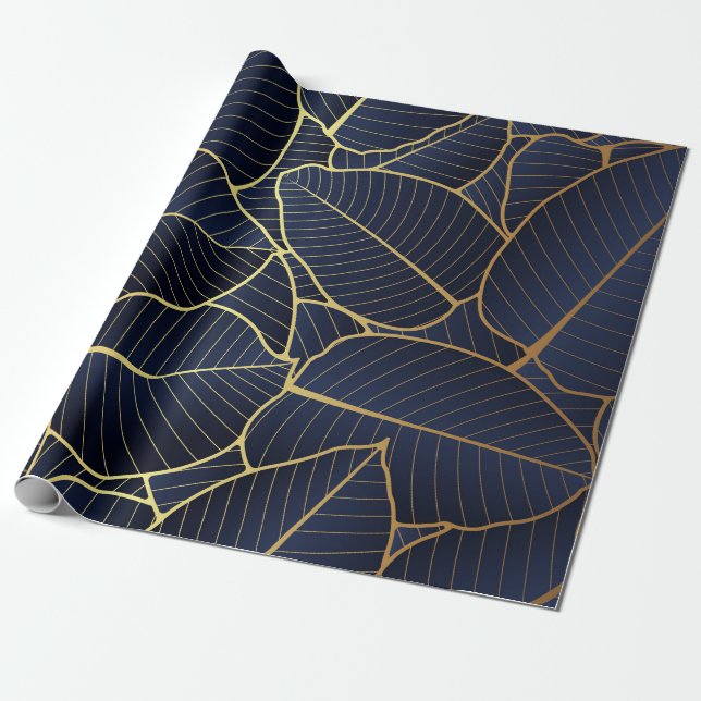 Royal Blue Luxury Guld löv Gift Presentpapper (Utrullad)