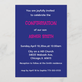 Royal Blue & Magenta Son's Confirmation Invitation Inbjudningar