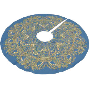 Royal Blue Mandala Star Mönster Ull Julgransmatta Borstad Polyester