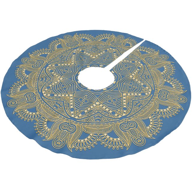 Royal Blue Mandala Star Mönster Ull Julgransmatta Borstad Polyester (Vinklad)