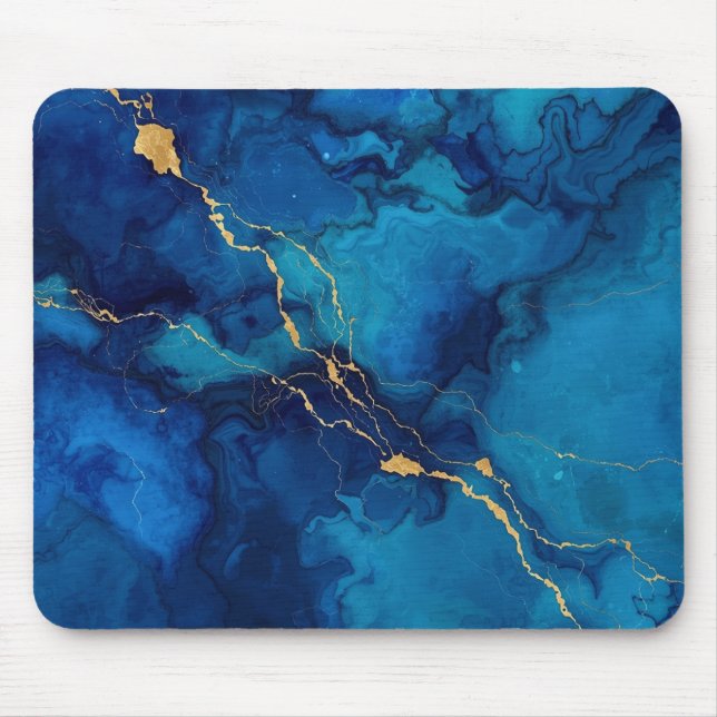 Royal Blue Marble Gold Accent Mousepad Musmatta (Framsidan)