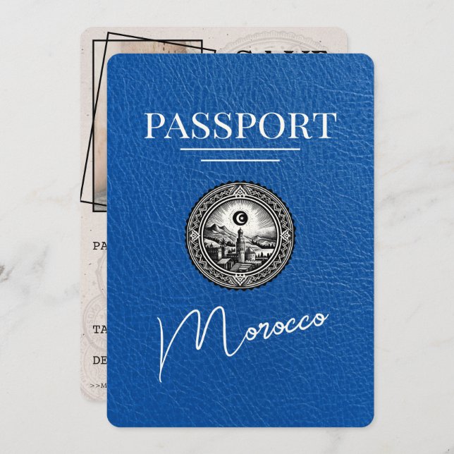 Royal Blue Marocko Passport Spara datum Spara Datumet (Fram/baksida)