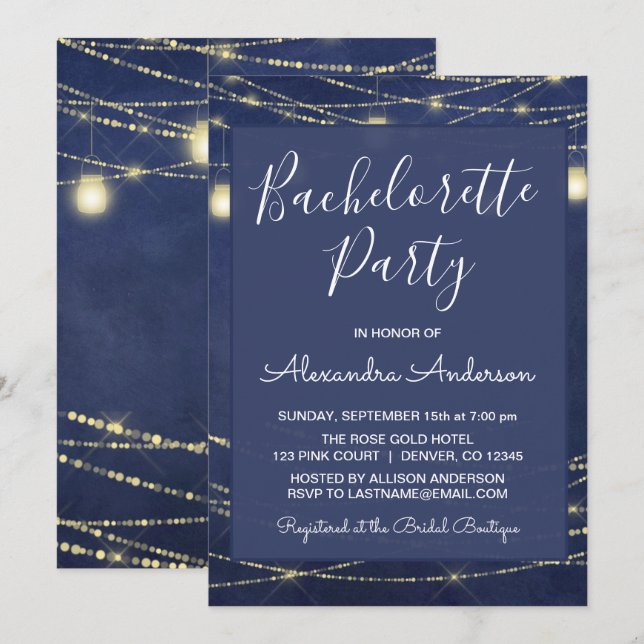 Royal Blue Mason Burk Bachelorette Night Out Party Inbjudningar (Fram/baksida)