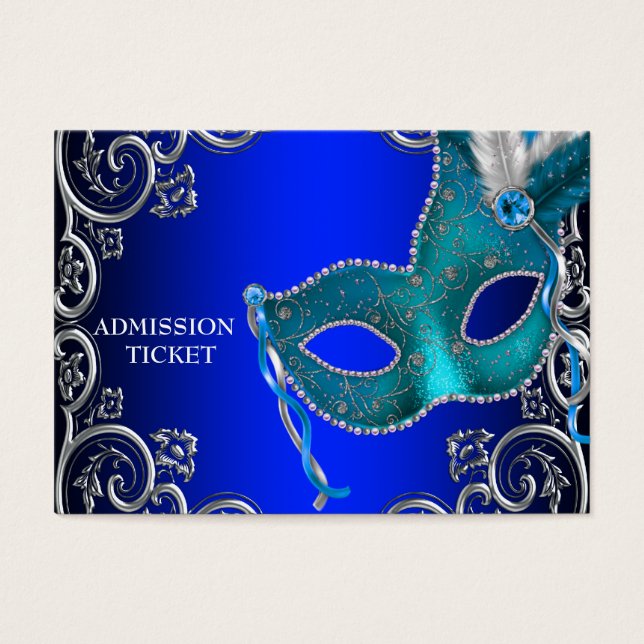 Royal Blue Masqueraad Party Biljett (Framsidan)