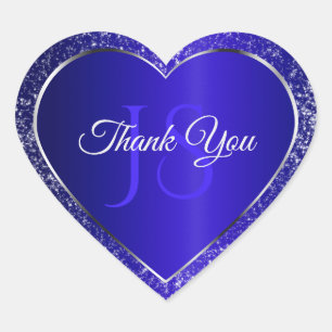 Royal Blue med Glitter Initialer Cute Tack Hjärtformat Klistermärke