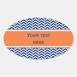 Royal Blue med Orange Chevron Mönster Ovalt Klistermärke