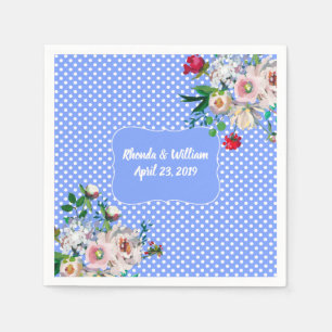 Royal Blue med vita punkter och blommor Bröllop Pappersservett