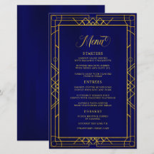 Royal Blue Menu i Antique Geometric Guld Ram