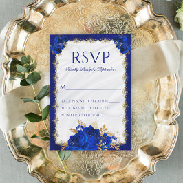 Royal Blue Metallic Elegant Blommigt Bröllop OSA Kort