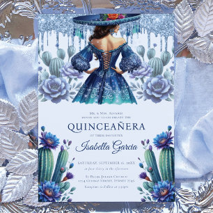 Royal Blue Mexican Stil Quinceañera Inbjudningar