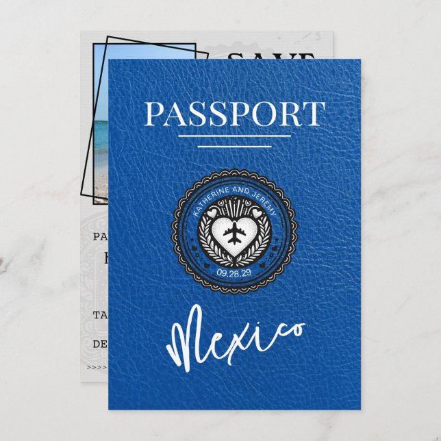 Royal Blue Mexico Passport Spara datum Spara Datumet (Fram/baksida)