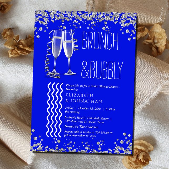 Royal Blue Minimal Brunch Och Bubbly  Inbjudningar (Skapare uppladdad)
