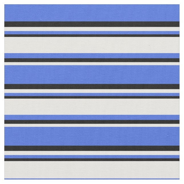 Royal Blue, Mint Cream och Black Färgad Mönster Tyg (Närbild)