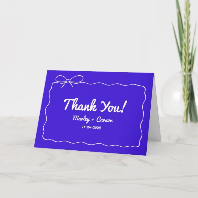 Royal Blue Modern Hand Lettered Bröllop Folged Tack Kort (Framsida)