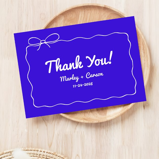 Royal Blue Modern Hand Lettered Whimsical Bröllop Tack Kort (Skapare uppladdad)