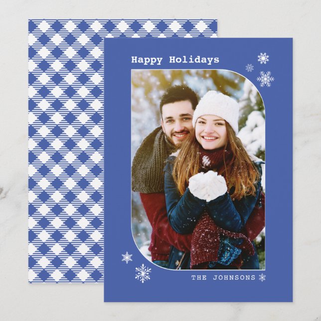 Royal Blue Modern Minimalist Photo Card Julkort (Fram/baksida)