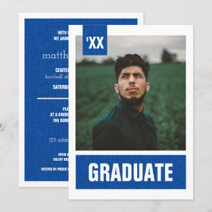 Royal Blue Modern Texturerat foto Studenten Inbjudningar