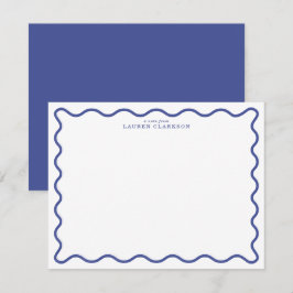 Royal Blue Modern Wavy Border Note Card Inbjudningar