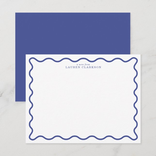 Royal Blue Modern Wavy Border Note Card Inbjudningar (Fram/baksida)