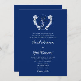 Royal Blue Monogram Elegant bröllop Inbjudningar