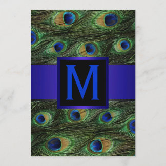 Royal Blue Monogram Peacock Inbjudningar