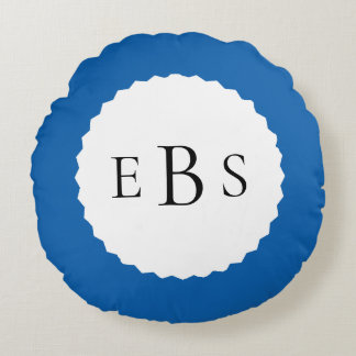 Royal Blue Monogram Round Pillow Rund Kudde