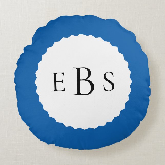 Royal Blue Monogram Round Pillow Rund Kudde (Framsidan)