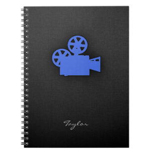 Royal Blue Movie Camera Anteckningsbok Med Spiral