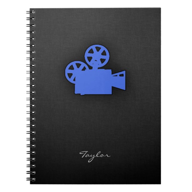 Royal Blue Movie Camera Anteckningsbok Med Spiral (Framsidan)