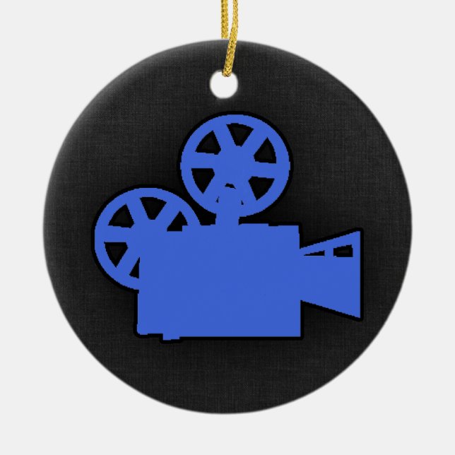 Royal Blue Movie Camera Julgransprydnad Keramik (Framsidan)