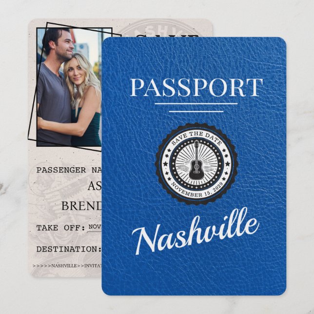 Royal Blue Nashville Passport Spara datum Datumet (Fram/baksida)