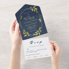 Royal Blue Navy Botanical Geometric Bröllop