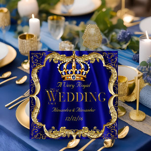 Royal Blue Navy Bröllop Guld Krona 2 Inbjudningar