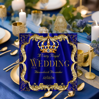 Royal Blue Navy Bröllop Guld Krona 2 Inbjudningar