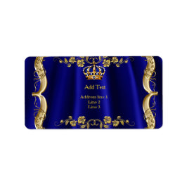 Royal Blue Navy Bröllop Guld Krona Adressetikett