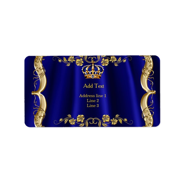 Royal Blue Navy Bröllop Guld Krona Adressetikett (Framsidan)