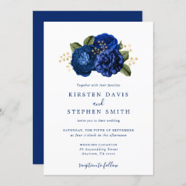 Royal Blue Navy Guld Blommigt Winter Fall Wedding Inbjudningar