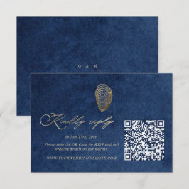 Royal Blue Navy Ocean Bröllop QR Code Rsvp OSA Kort