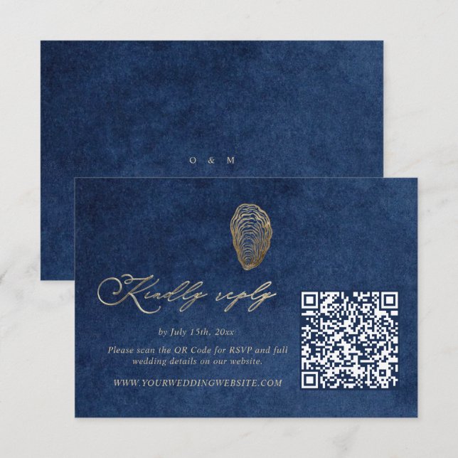 Royal Blue Navy Ocean Bröllop QR Code Rsvp  OSA Kort (Fram/baksida)
