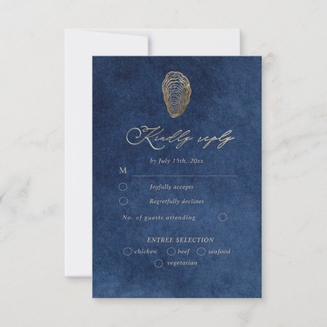Royal Blue Navy Ocean Bröllop RSVP Svarskort OSA Kort (Framsida)