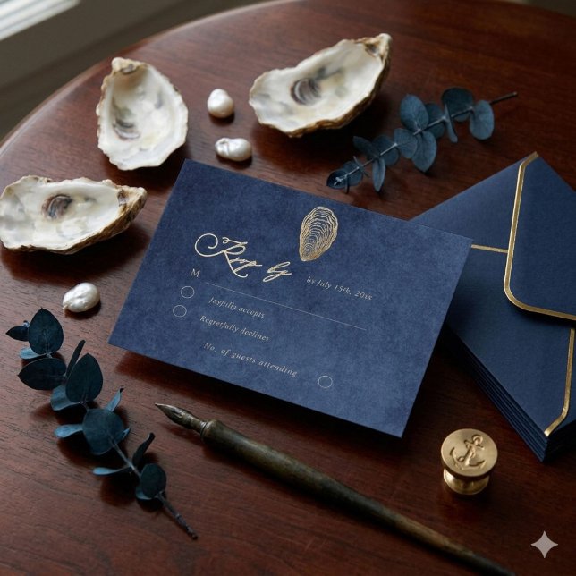 Royal Blue Navy Ocean Bröllop RSVP Svarskort OSA Kort (Skapare uppladdad)