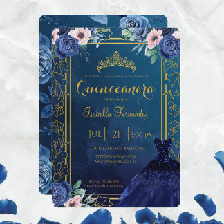 Royal Blue Navy Ro Glitter Dress Quinceanera Inbjudningar