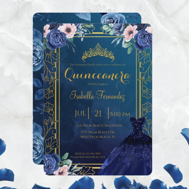 Royal Blue Navy Ro Glitter Dress Quinceanera Inbjudningar (Skapare uppladdad)