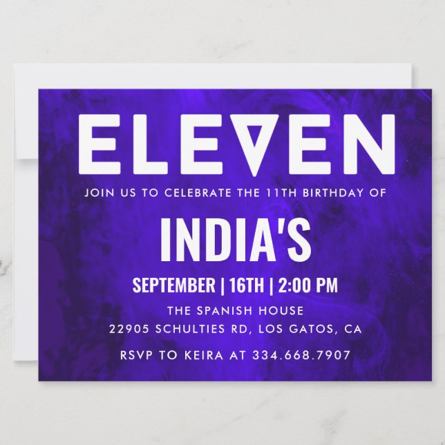 Royal Blue Neon 11-årsdagen Inbjudningar (Framsida)